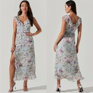 ASTR The Label Midi Dress Blue Lilac Floral XS NWT Fairy Coquette Feminine